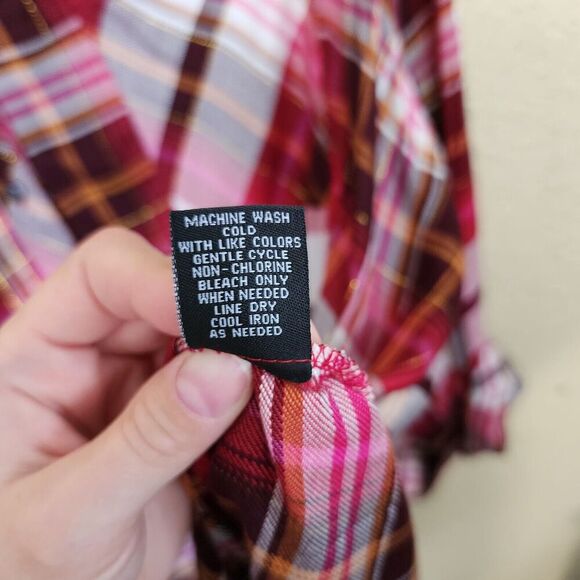 Intro. NWT Plaid Shirt Womens 3X Pink Black Rayon Flannel Button Up Tunic Top - Picture 9 of 10